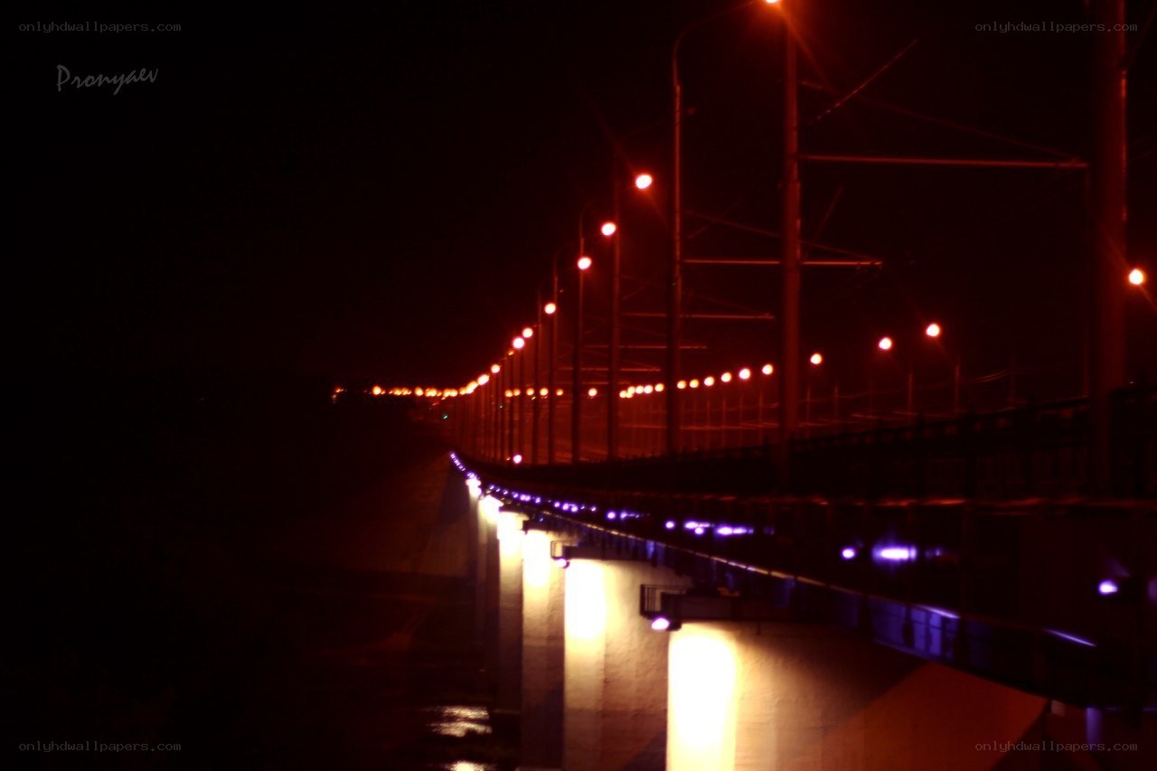 Bridge at night with lights