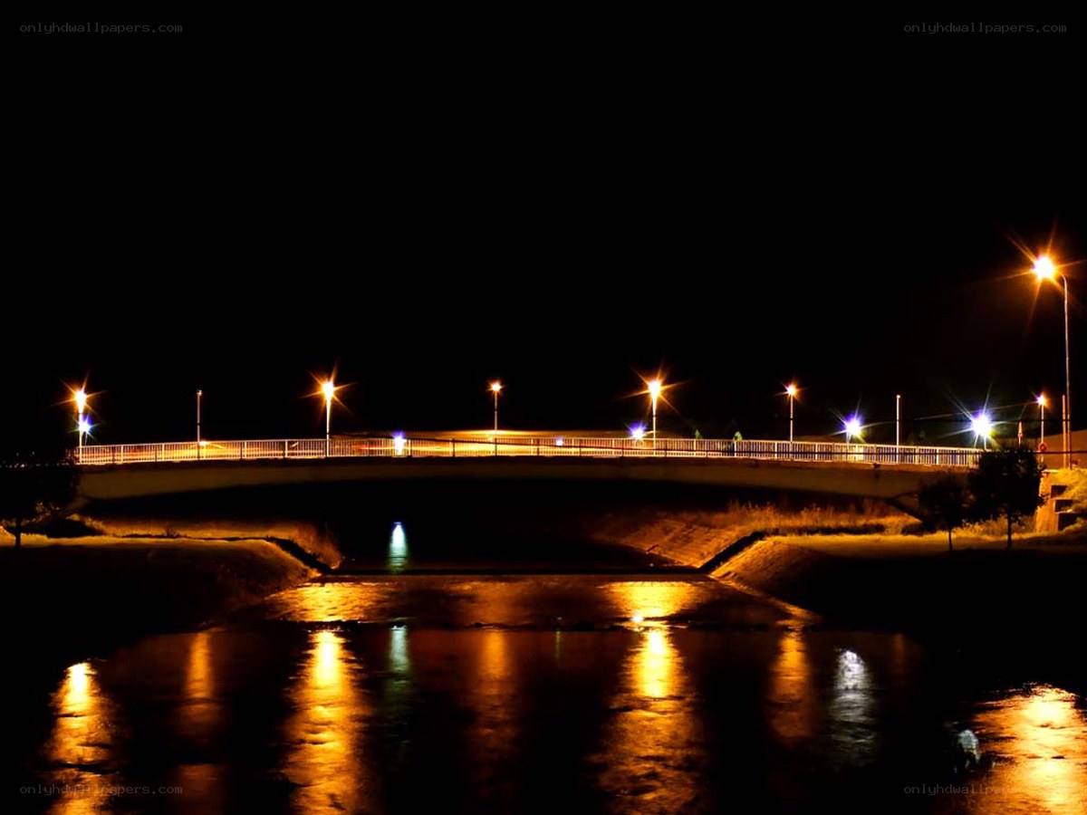 Bridge at night with lights