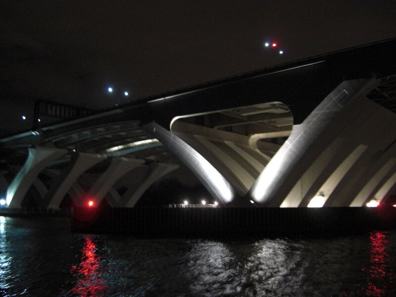 Bridge at night with lights