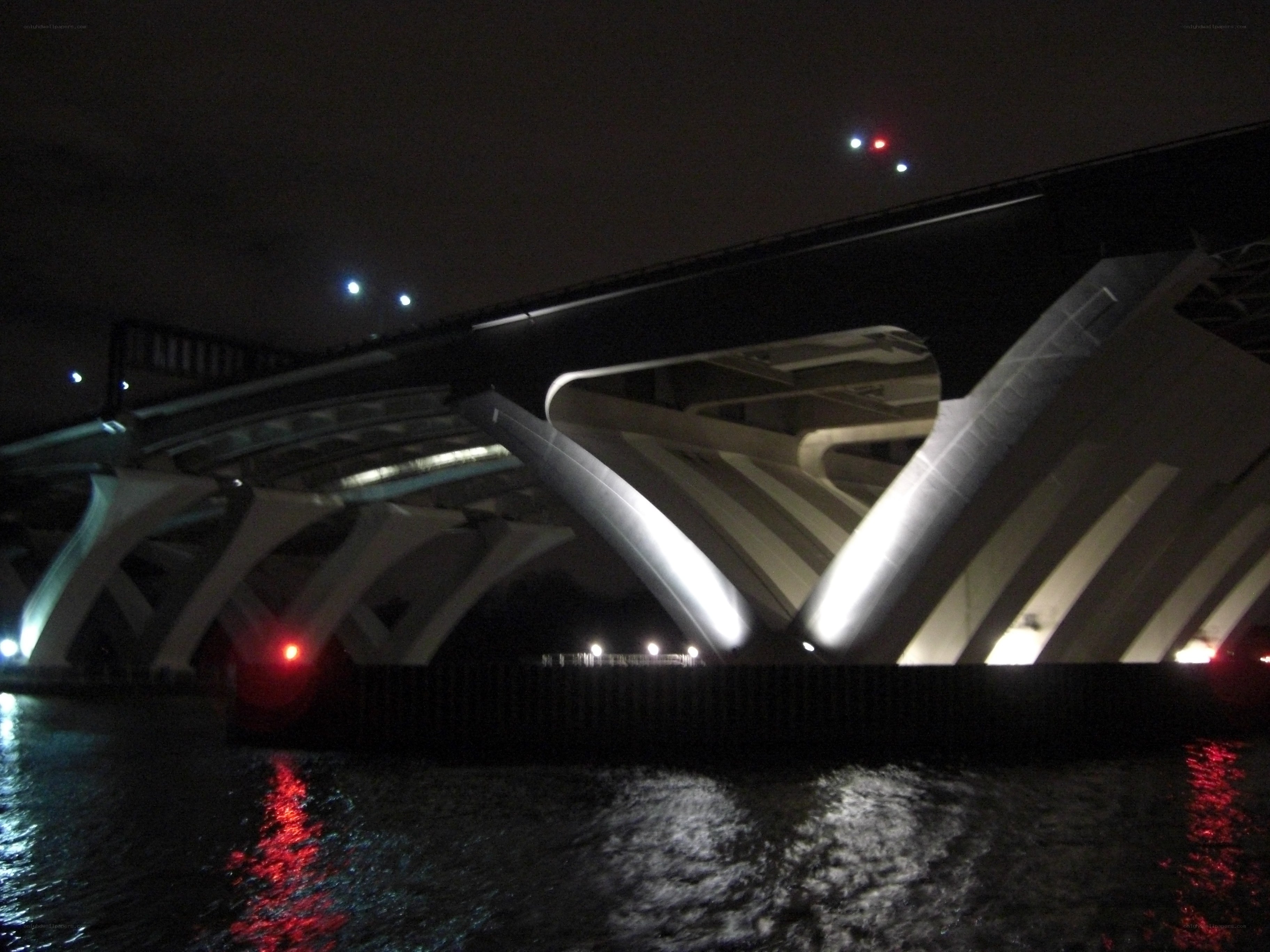 Bridge at night with lights