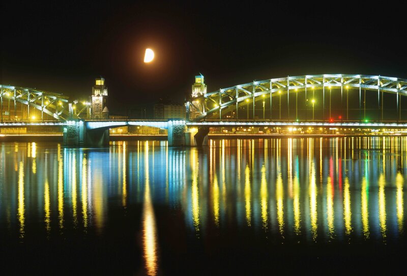 Bridge at night with moon