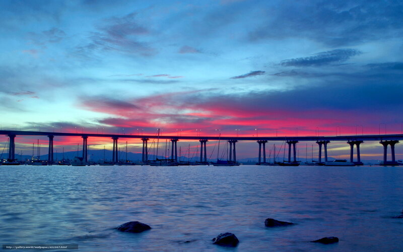 Bridge at Sunset — Blue, Serene, Photograph