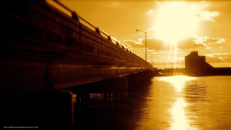 Bridge at Sunset — Gold, Dramatic, Photograph, Sun