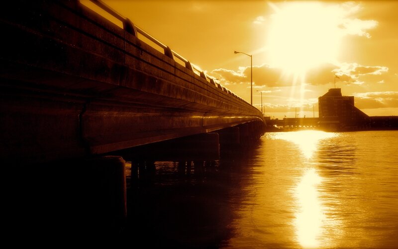 Bridge at Sunset — Gold, Dramatic, Photograph