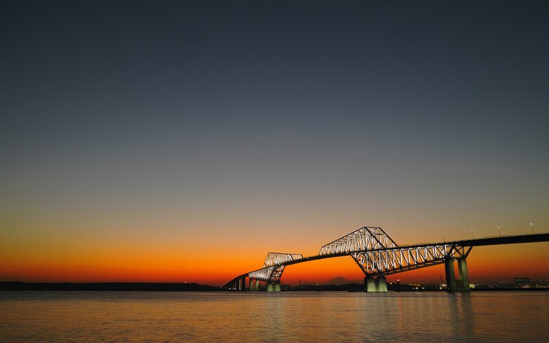 Bridge at Sunset — Orange, Serene