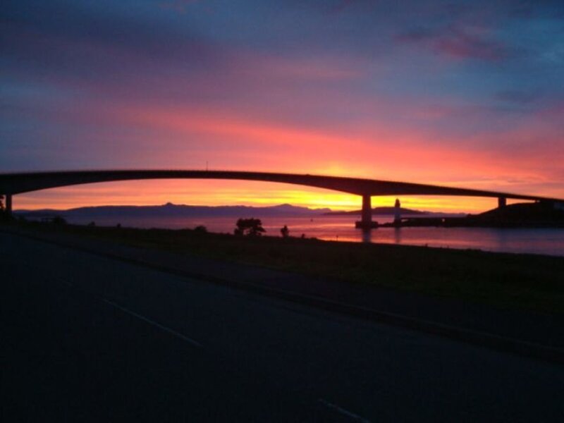 Bridge at Sunset — Purple, Dramatic