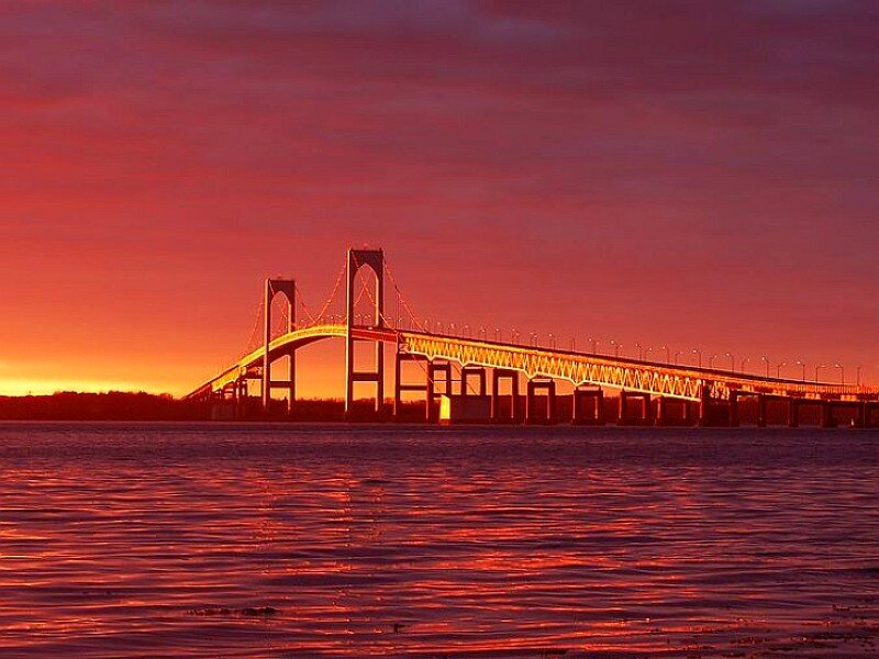 Bridge at Sunset — Red, Dramatic