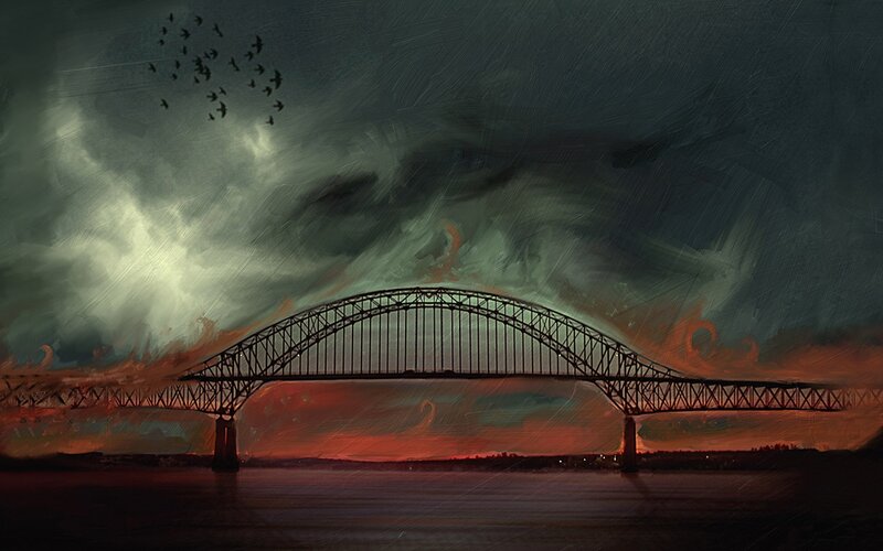 Bridge at Sunset — Red