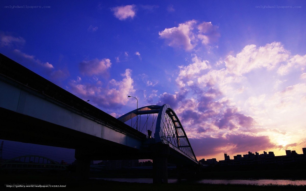 Bridge at sunset with purple sky