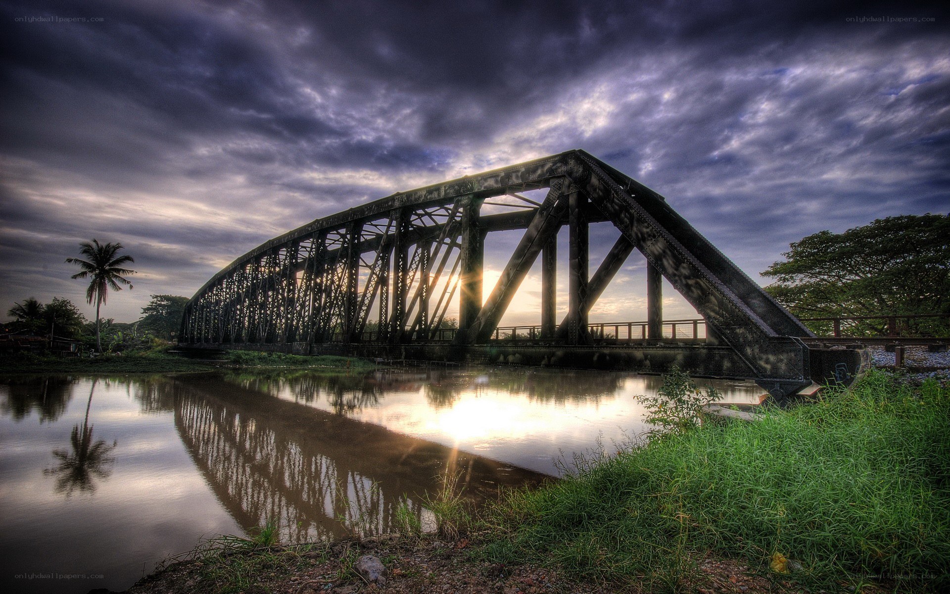 Bridge at sunset with reflection