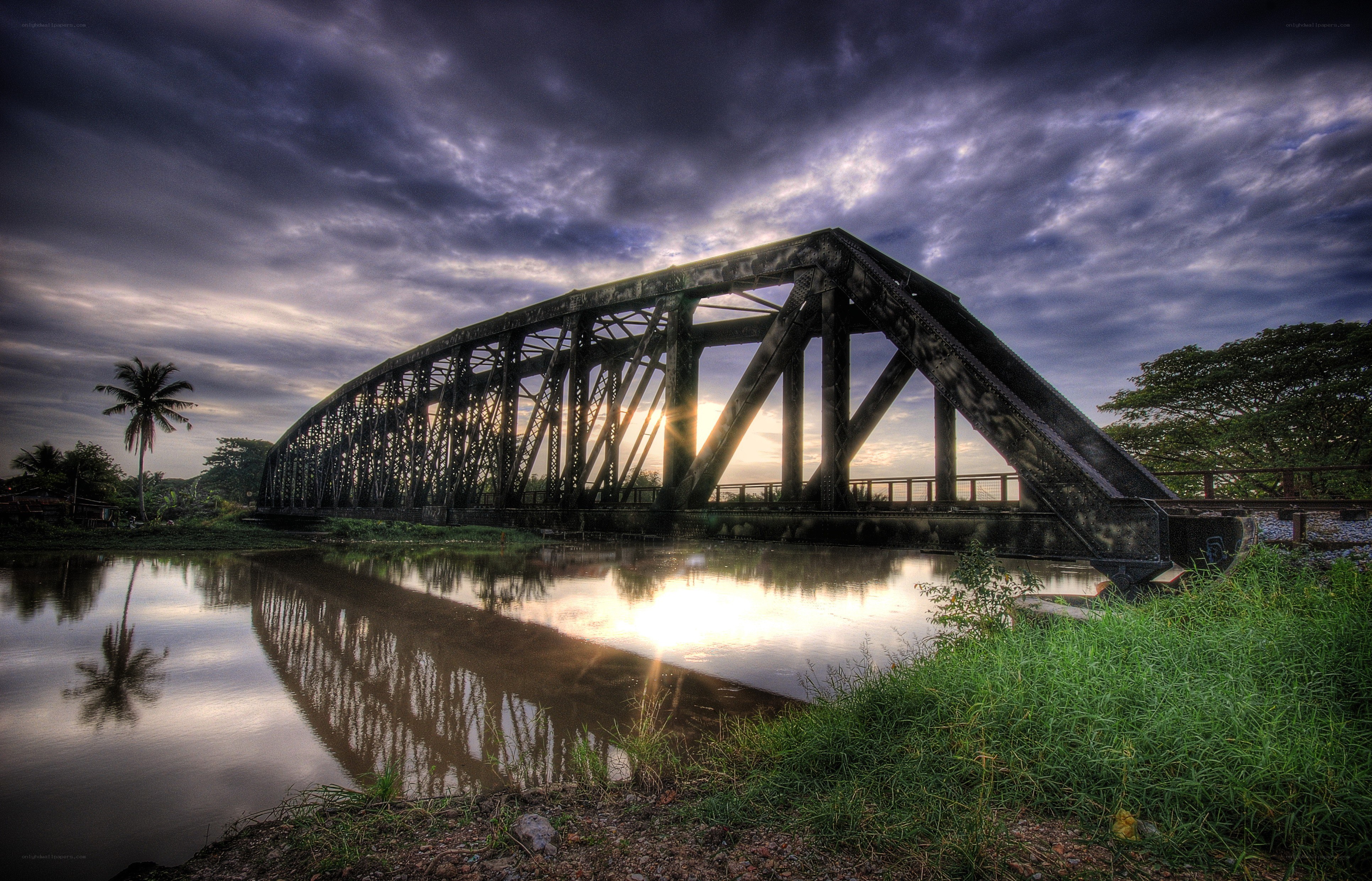 Bridge at sunset with reflection