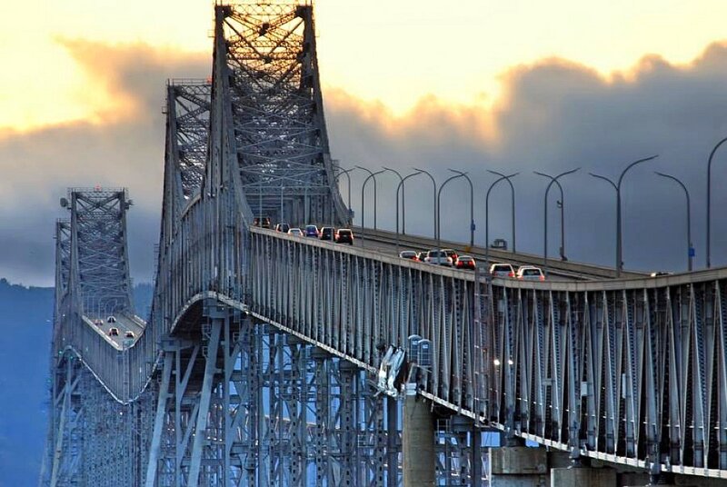 Bridge at sunset with traffic