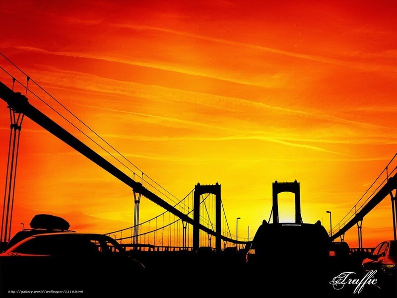 Bridge at sunset with traffic