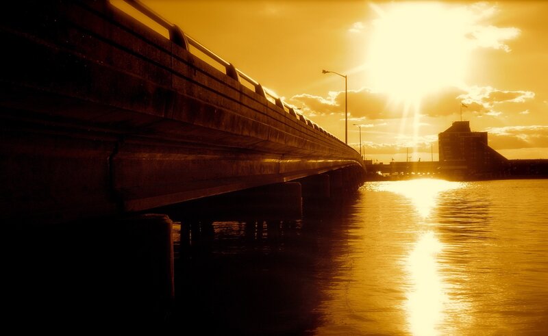 Bridge at Sunset — Yellow, Dramatic, Photograph