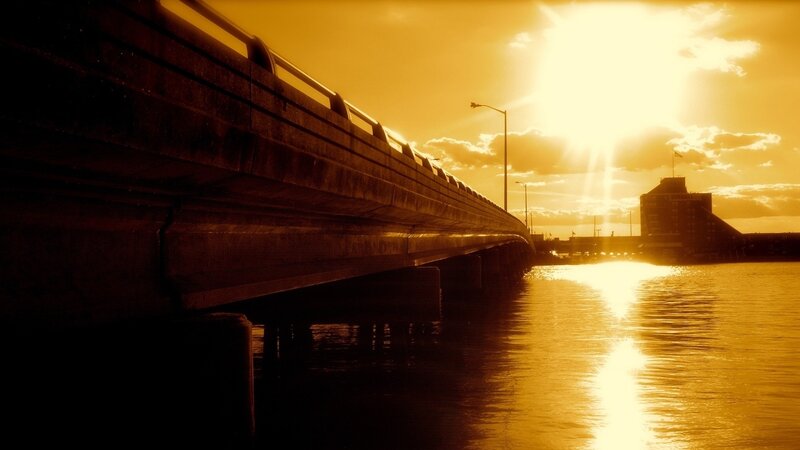 Bridge at Sunset — Yellow, Dramatic