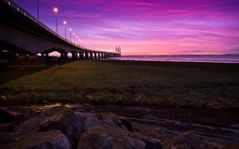 Bridge at Twilight — Purple, Dramatic, Sunset, Photograph, Sky