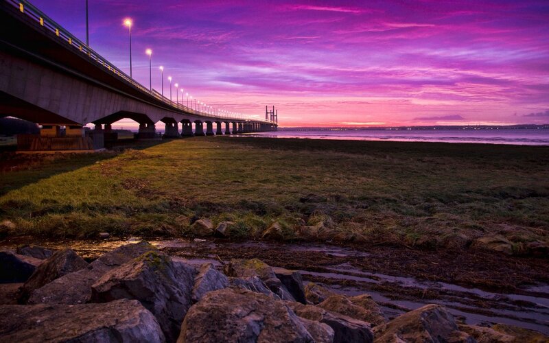 Bridge at Twilight — Purple, Dramatic