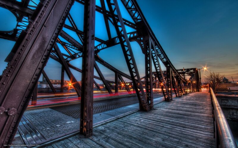 Bridge at twilight with light trails