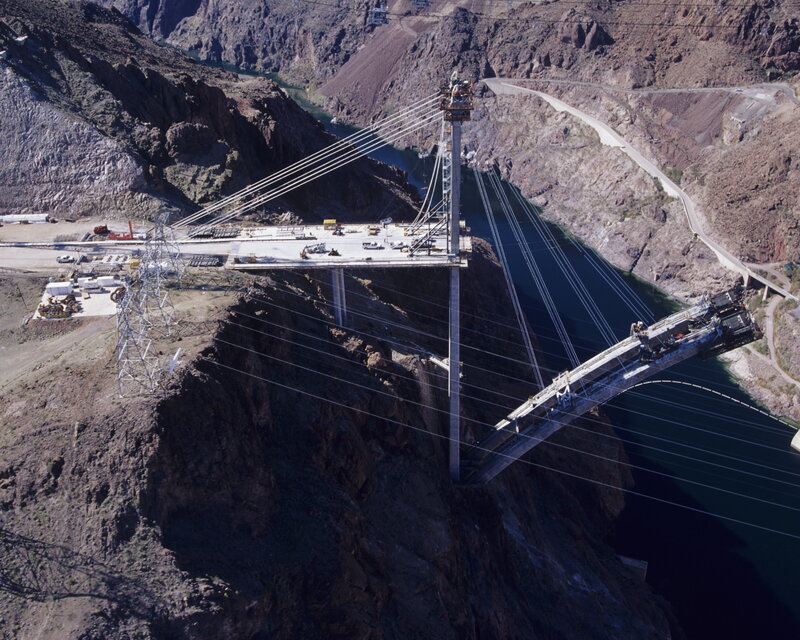 Bridge construction over a canyon