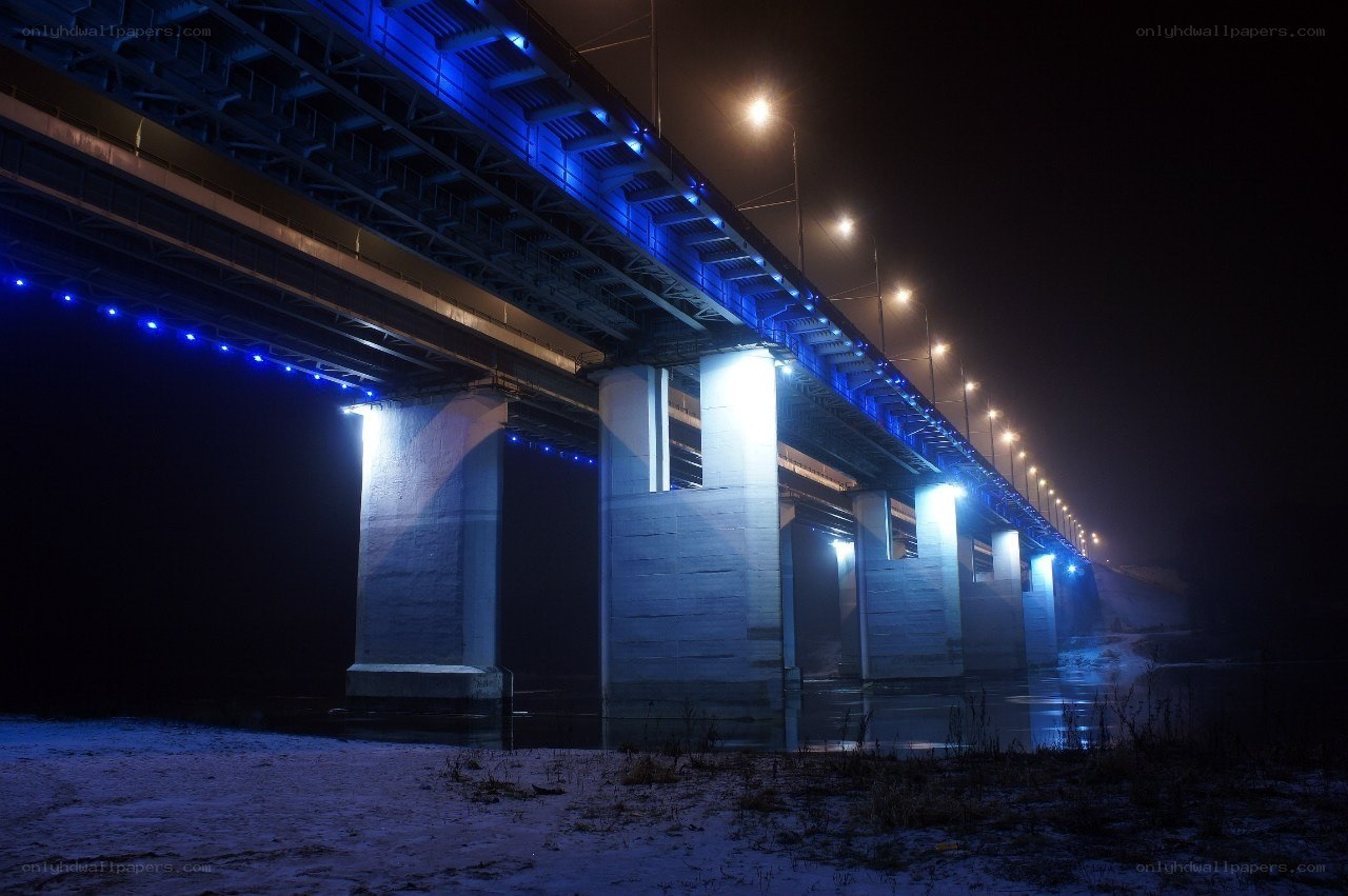 Bridge illuminated at night
