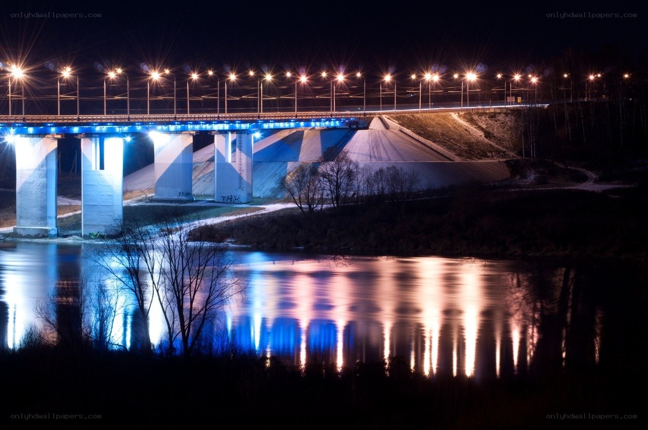 Bridge illuminated at night