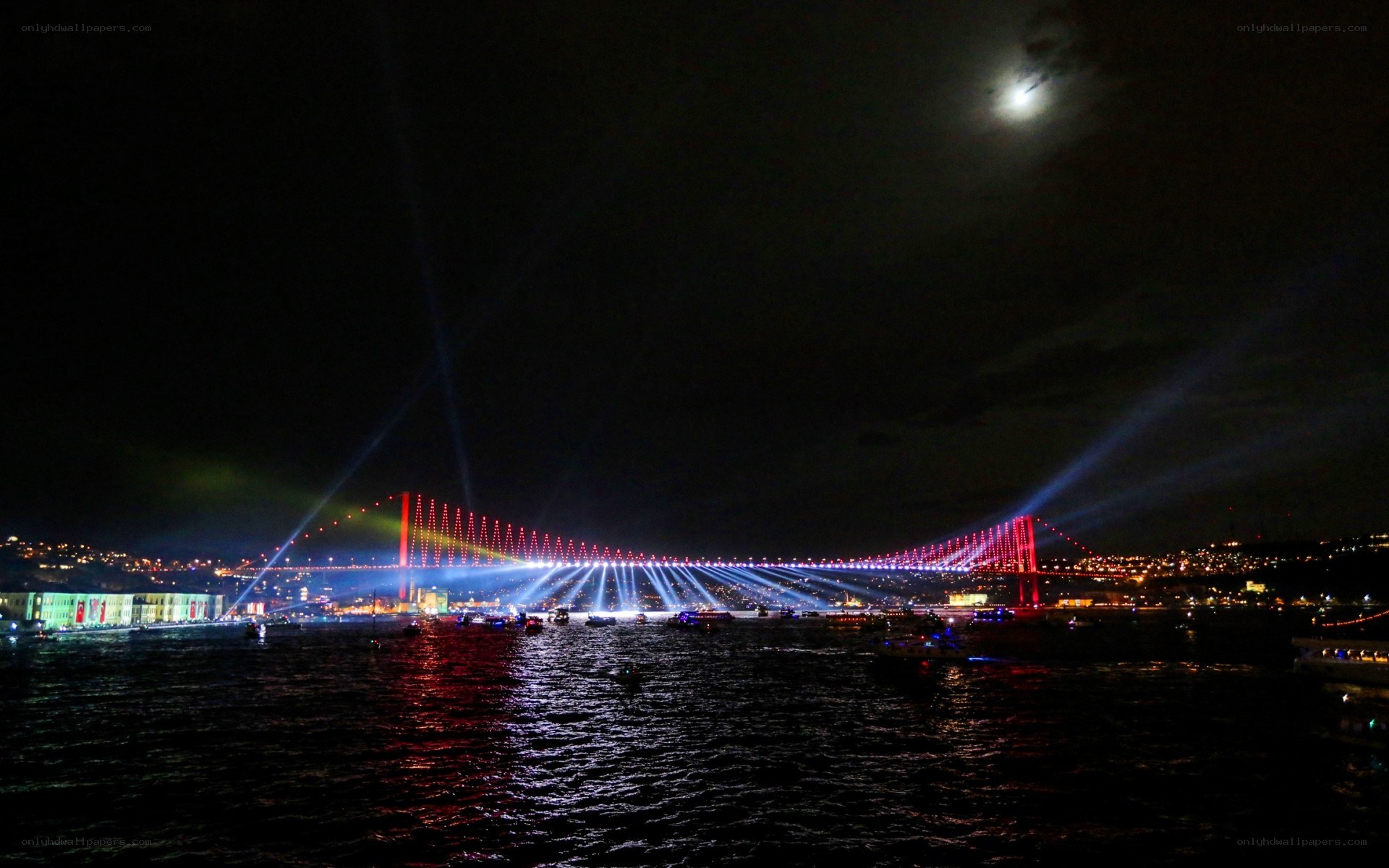 Bridge illuminated at night