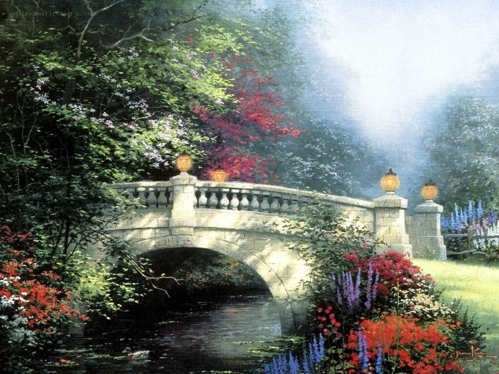 Bridge in a lush garden
