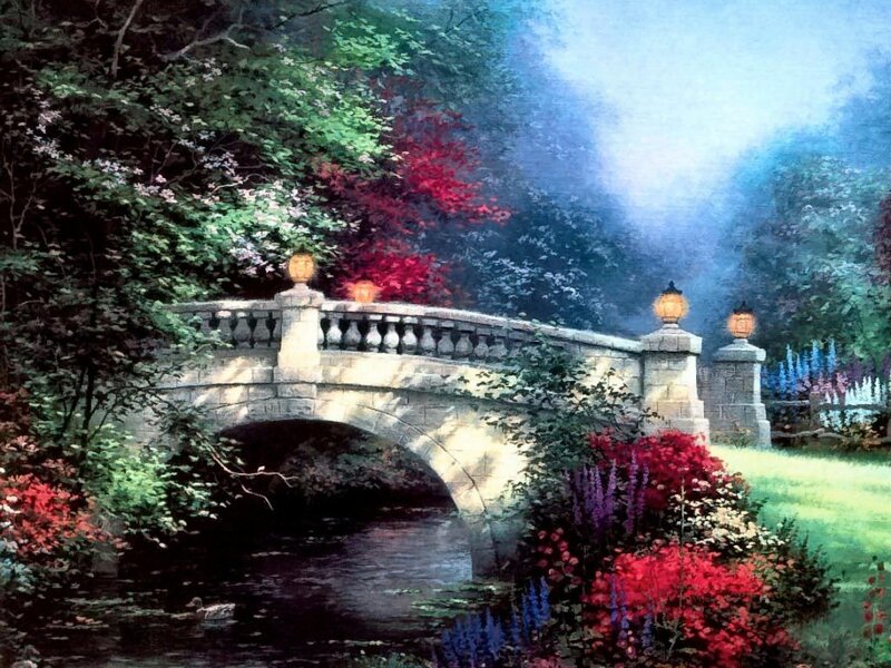 Bridge in a lush garden