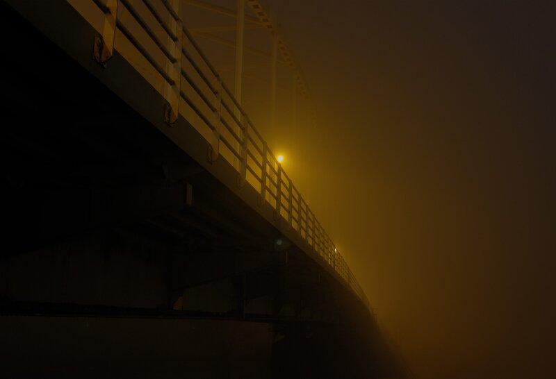 Bridge in Fog at Night — Yellow
