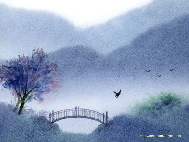 Bridge in Misty Landscape