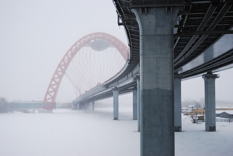 Bridge in snowy landscape