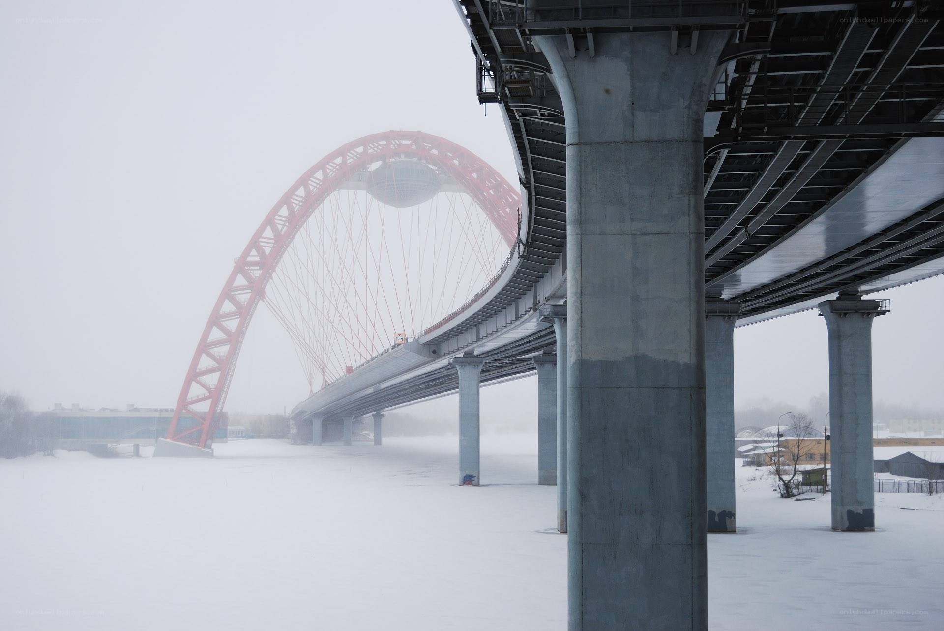 Bridge in snowy landscape
