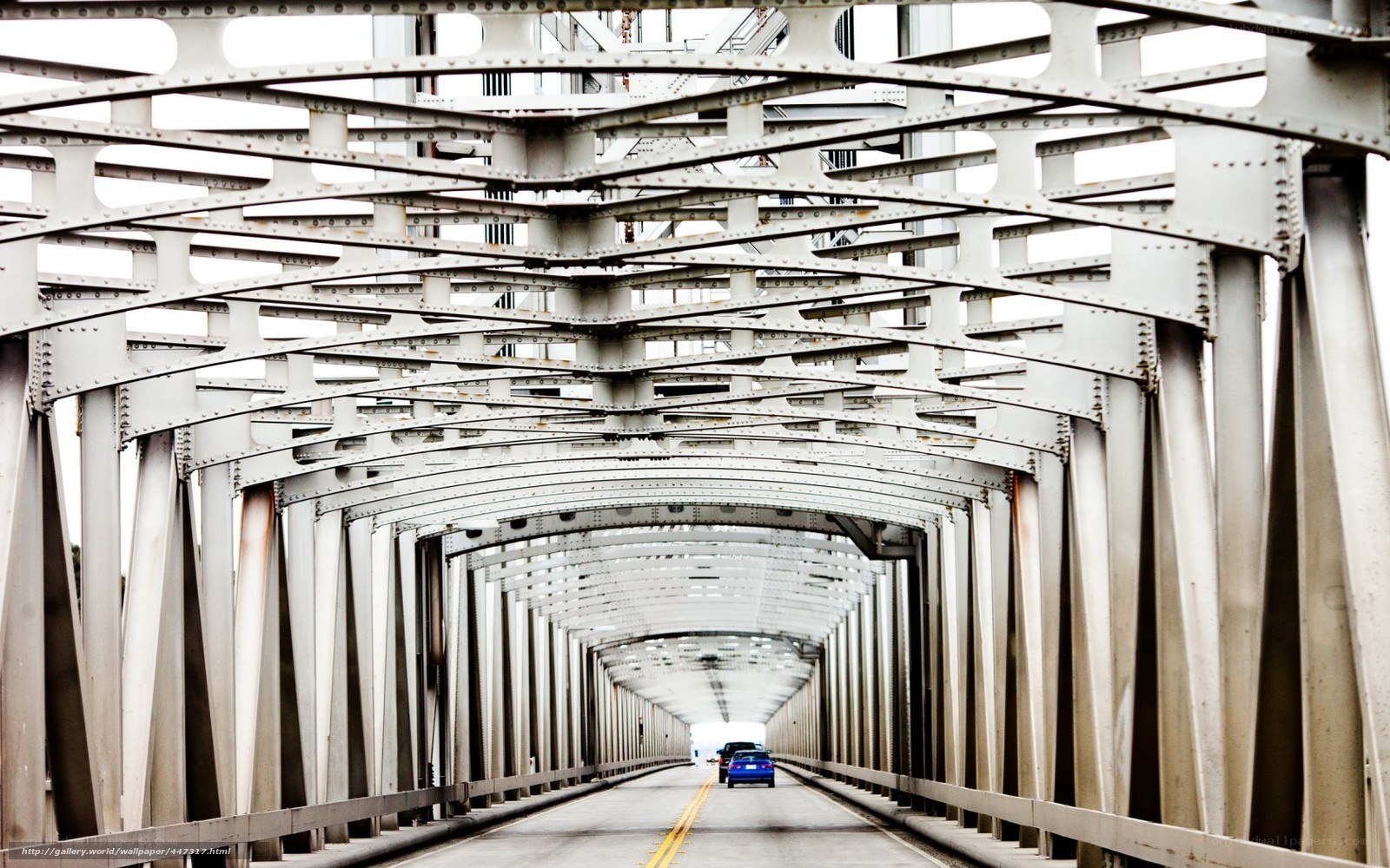 Bridge interior with steel trusses