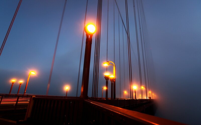 Bridge lights at dusk