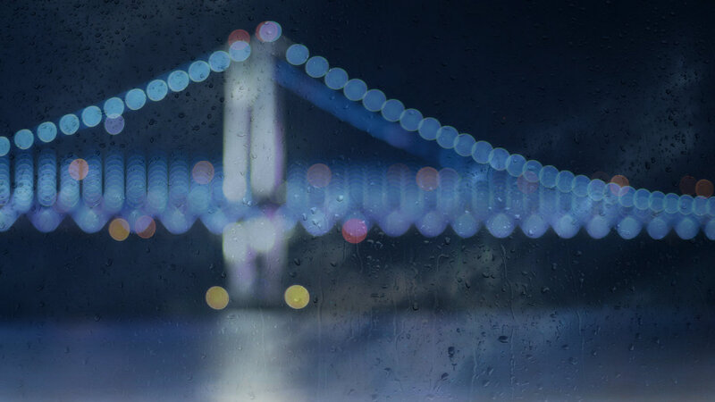 Bridge Lights Through Rain
