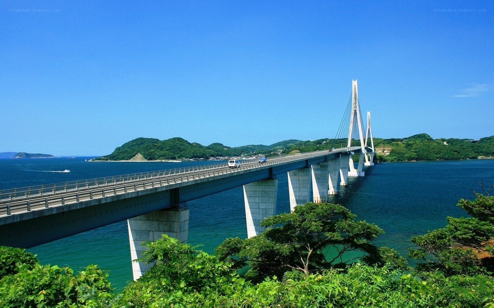 Bridge over a blue sea
