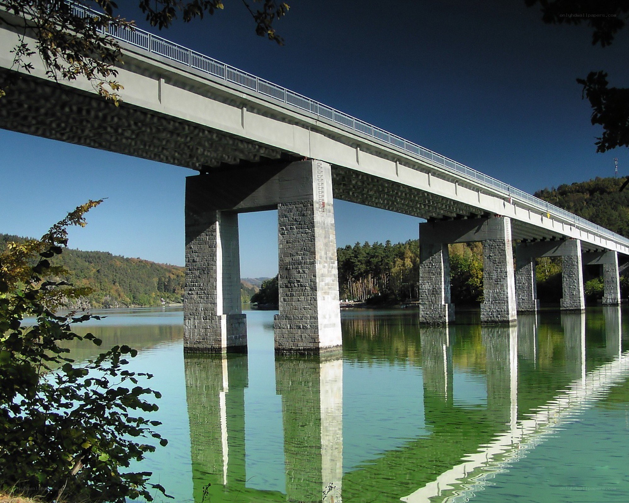 Bridge over a calm lake