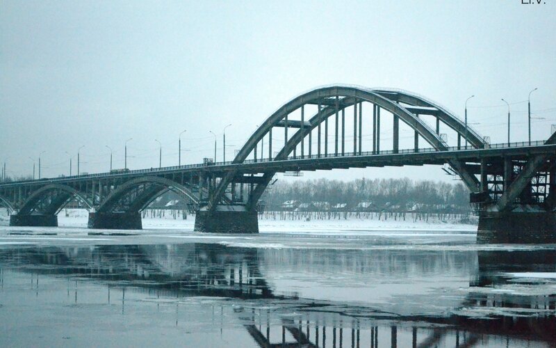 Bridge over a frozen river