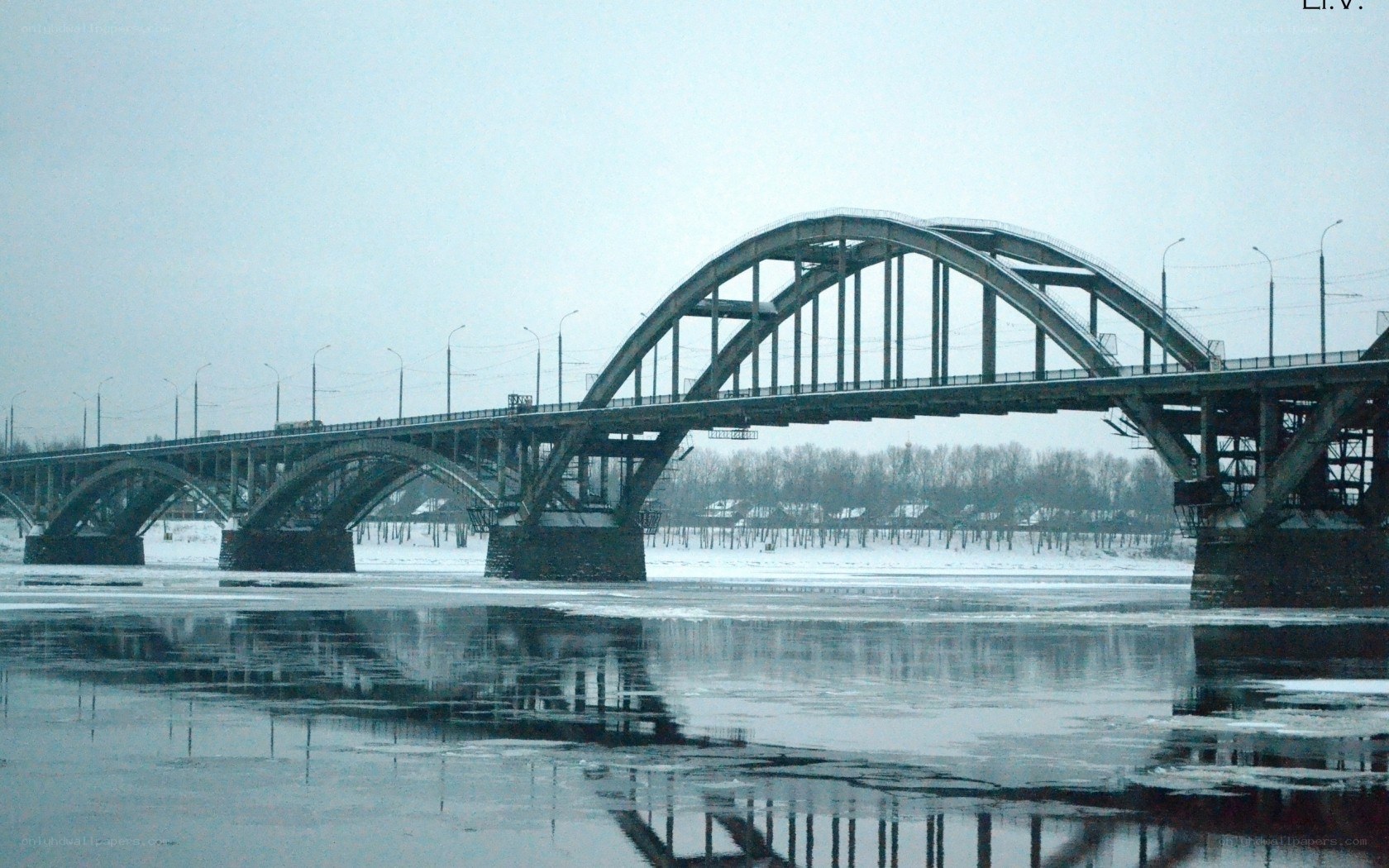 Bridge over a frozen river
