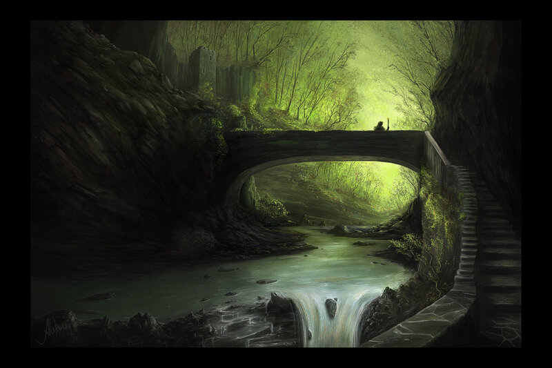 Bridge over a glowing river