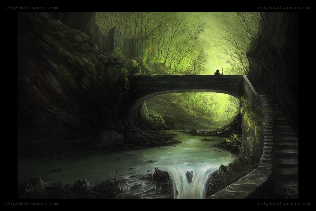 Bridge over a glowing river