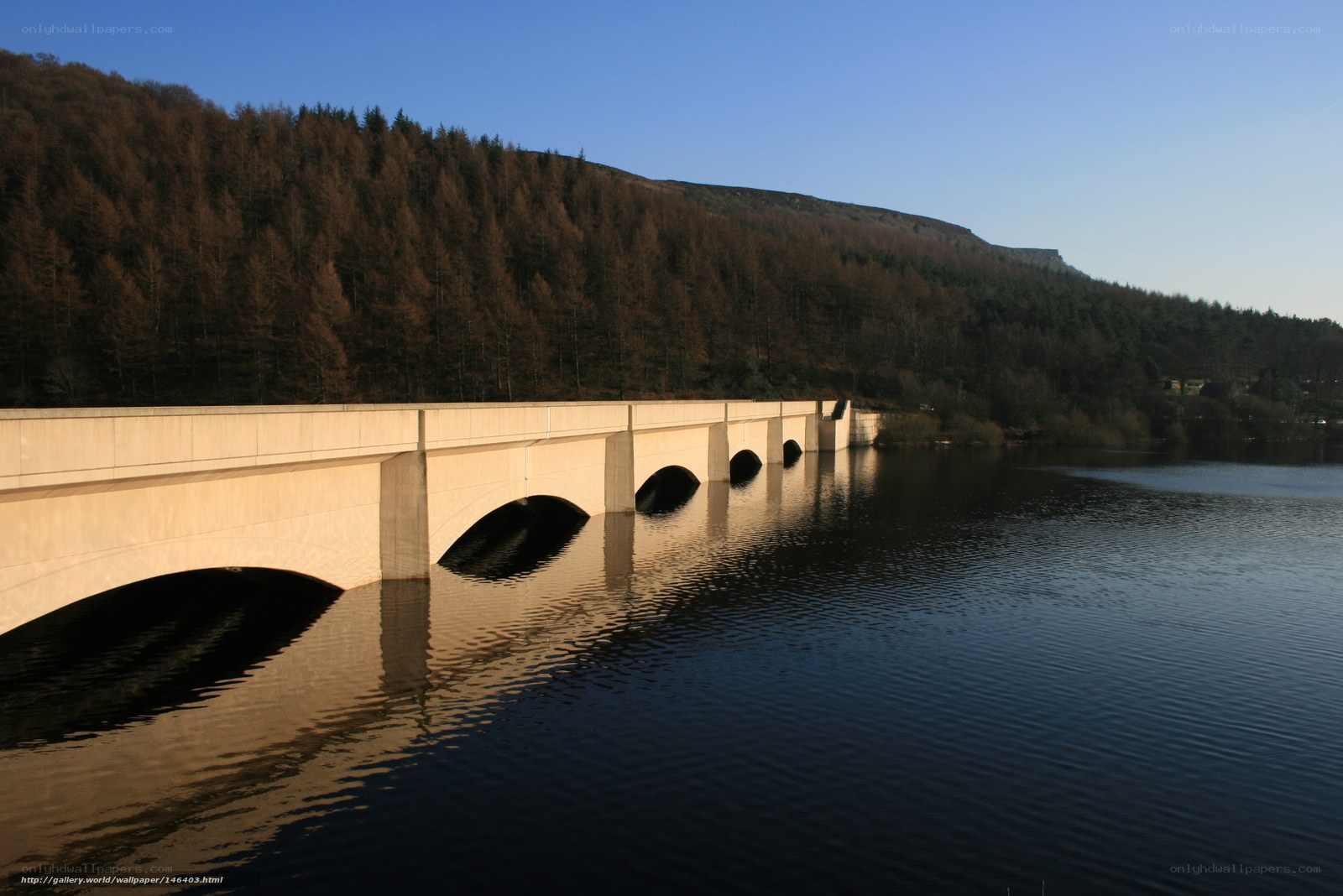 Bridge over a lake at dusk