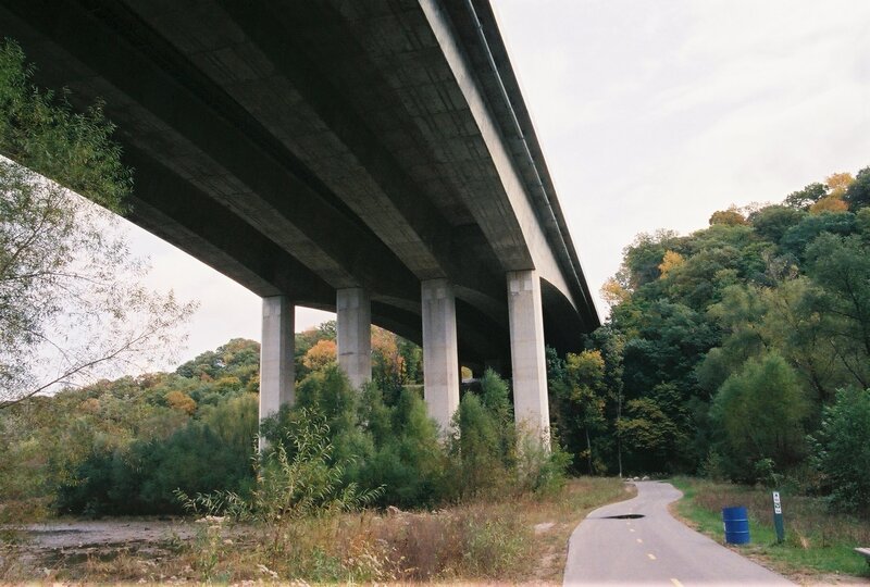 Bridge over a paved path