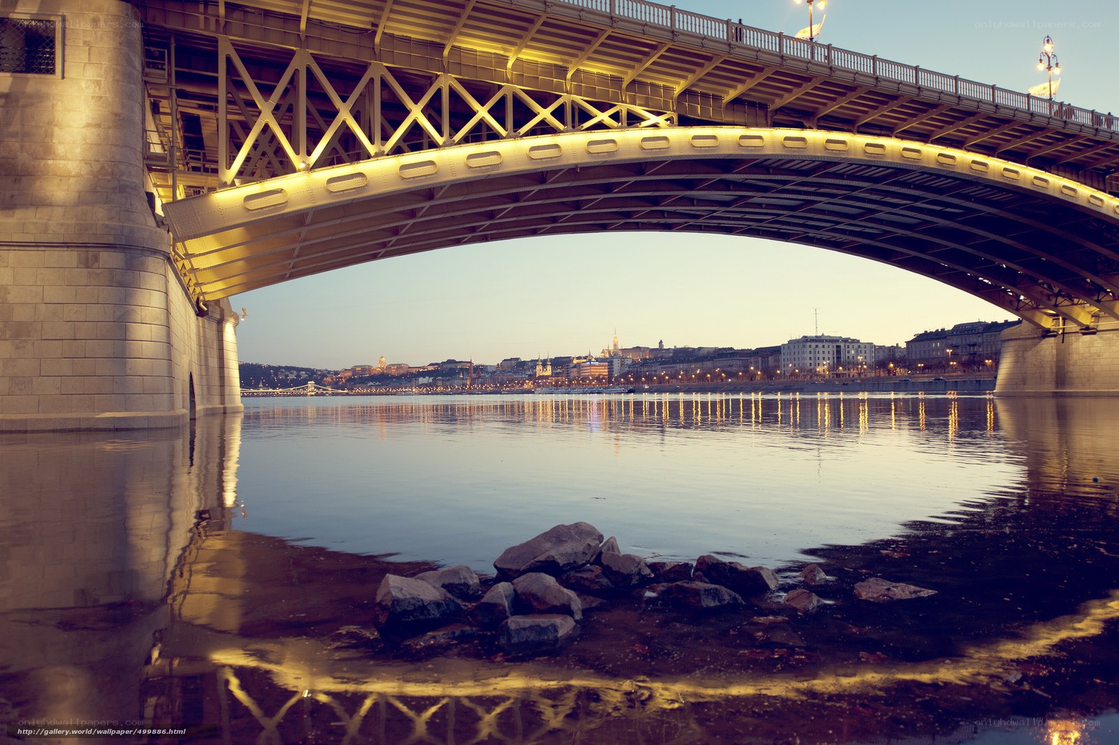 Bridge over a river at dusk