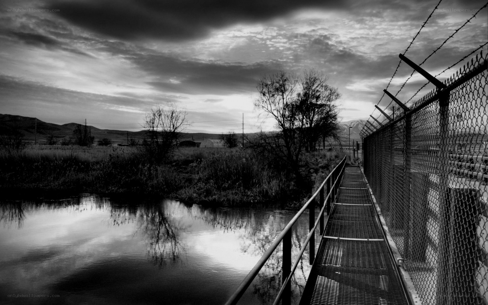 Bridge over a river at dusk