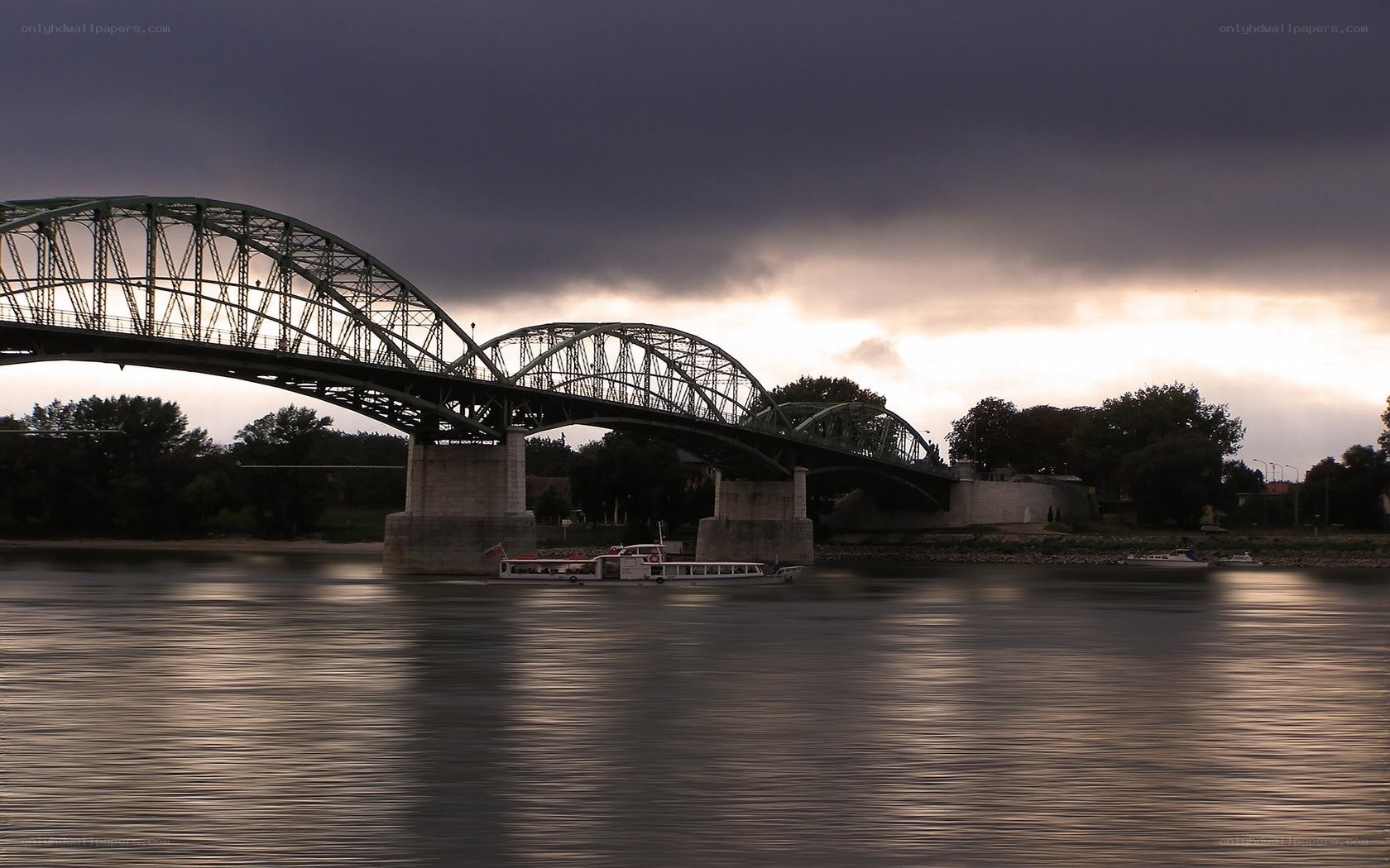 Bridge over a river at dusk