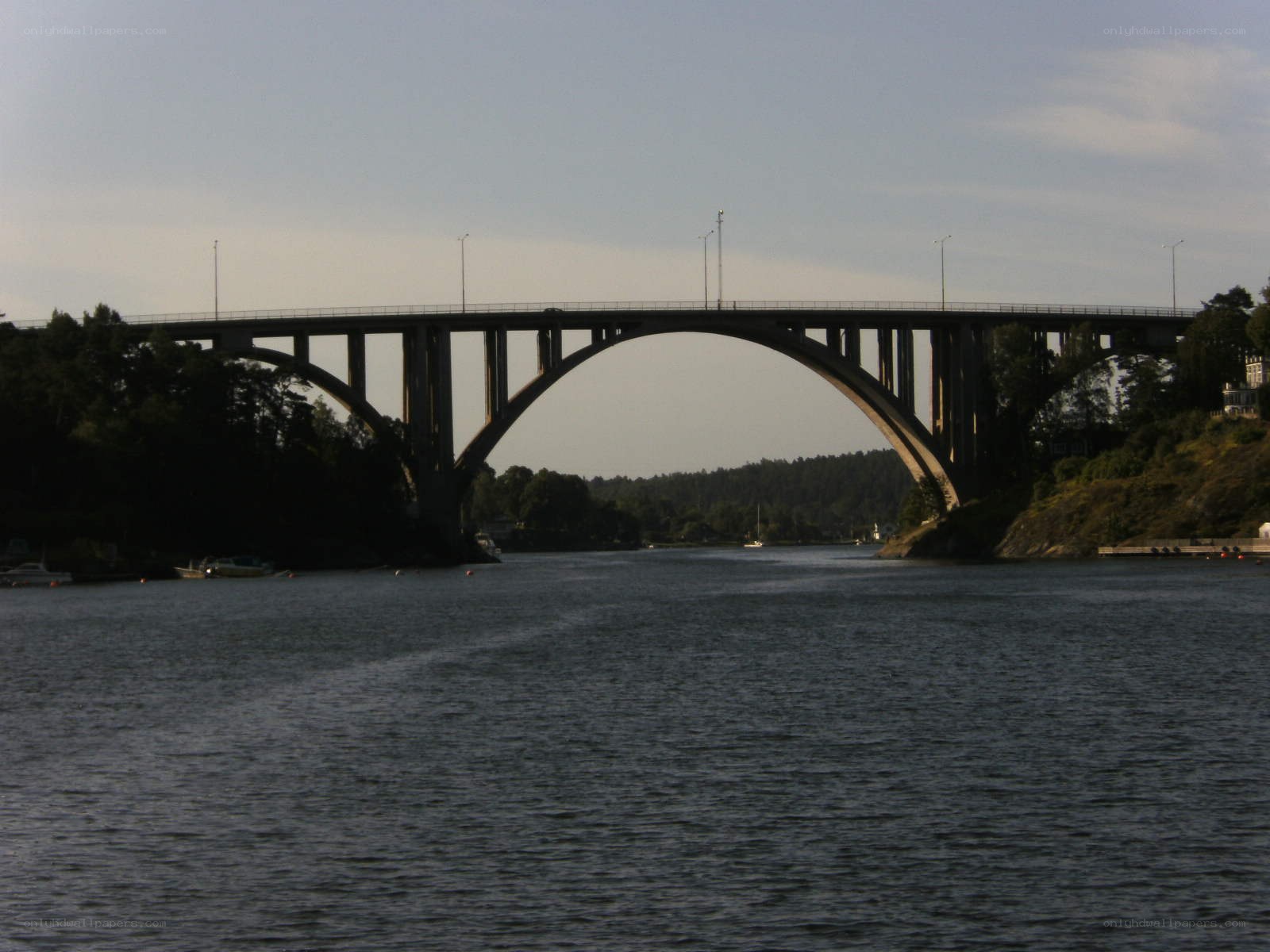 Bridge over a river at dusk