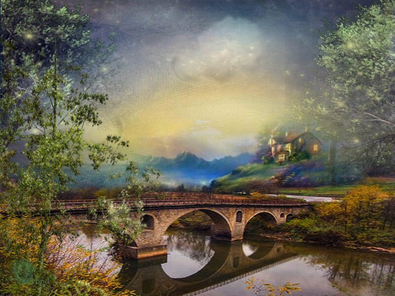 Bridge over a river at dusk