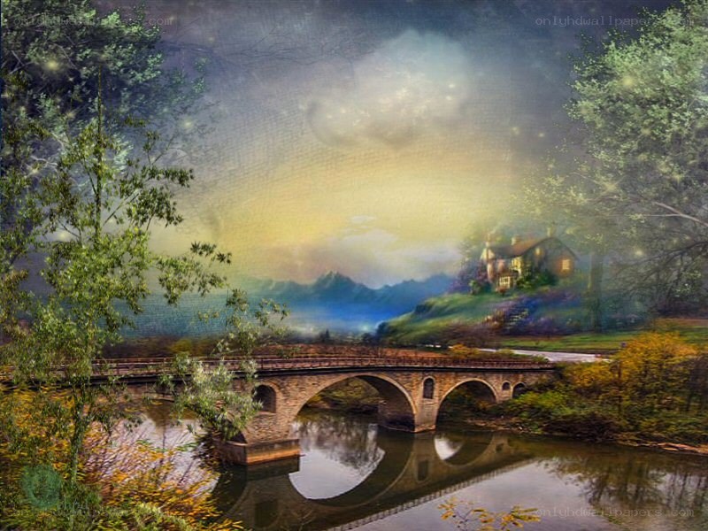 Bridge over a river at dusk