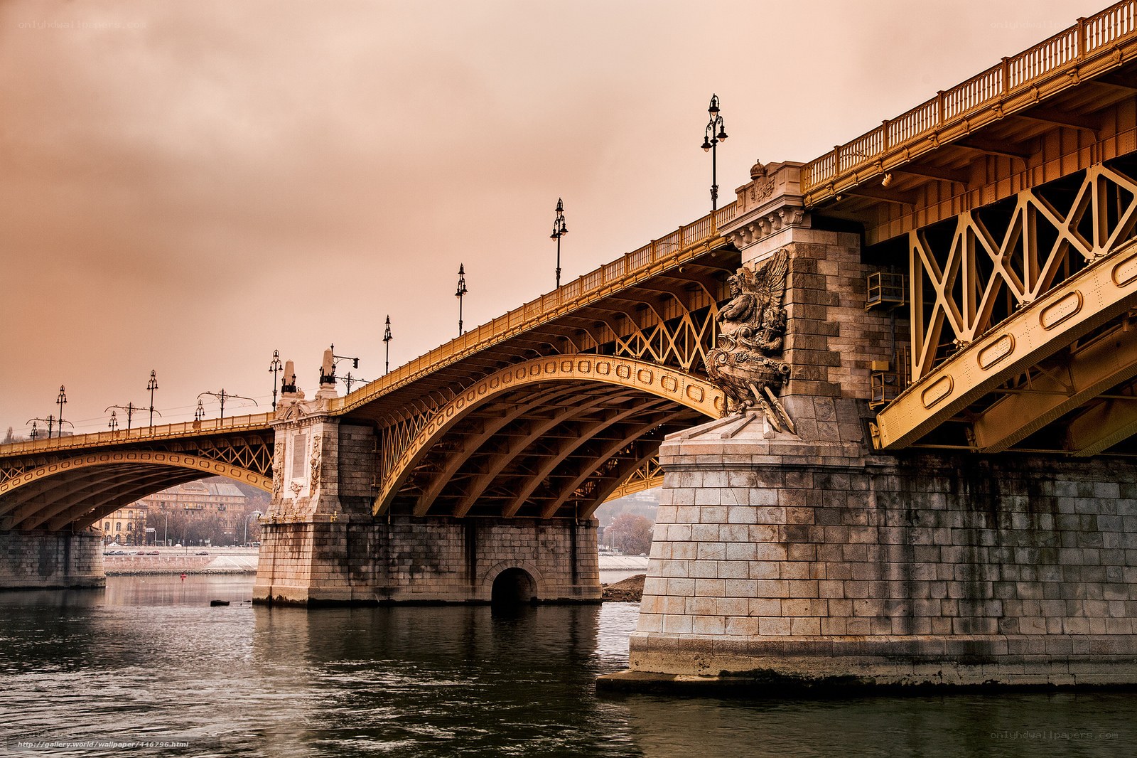 Bridge over a river at dusk